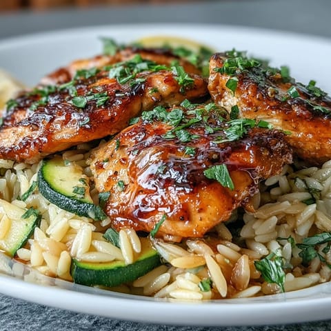 Bright one-pan lemon chicken and zucchini orzo with vibrant lemon sauce.
