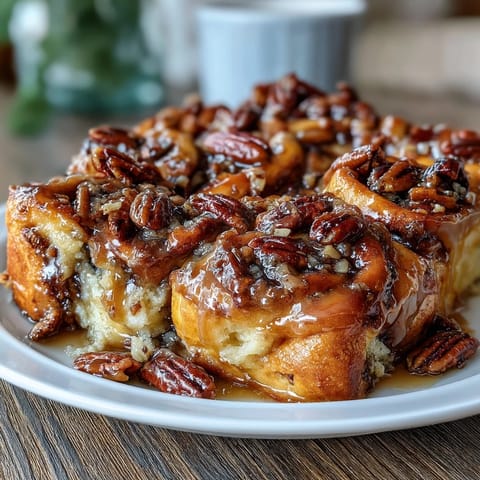Gooey peach cobbler cinnamon roll casserole topped with sweet white icing.