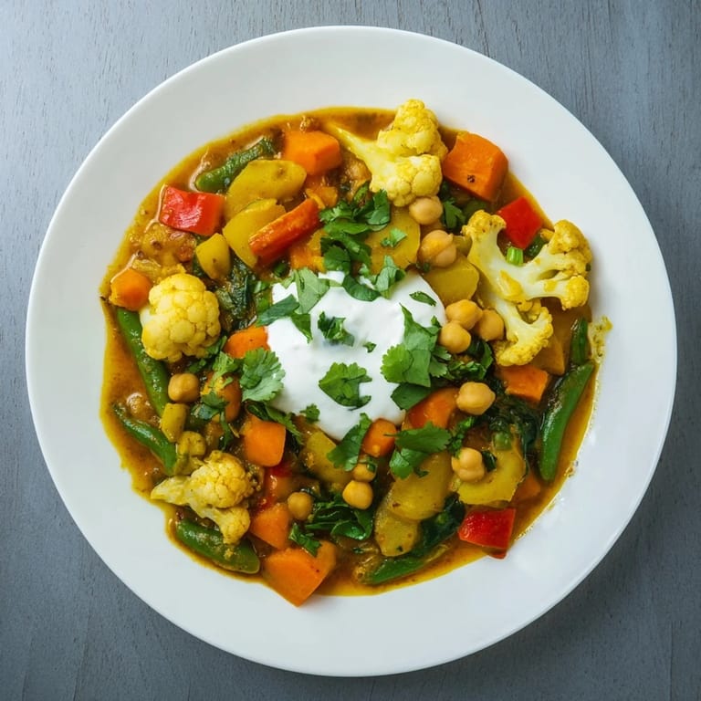 Golden-hued waste-free vegetarian curry served with fluffy rice, sprinkled with fresh cilantro, ready to enjoy.