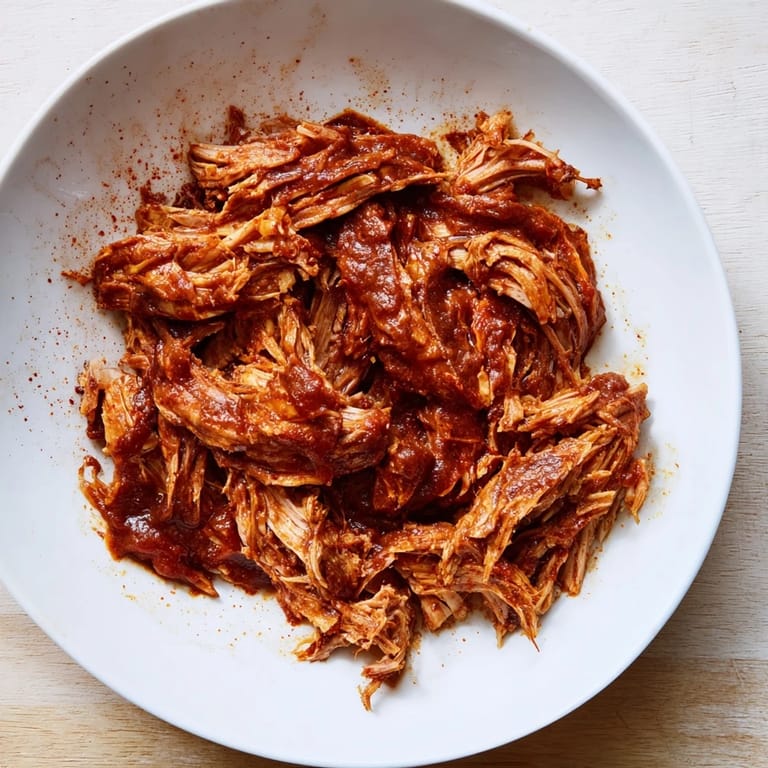 Smoky American 5-Ingredient BBQ Pulled Pork, piled high and ready, perfect for sandwiches with coleslaw.