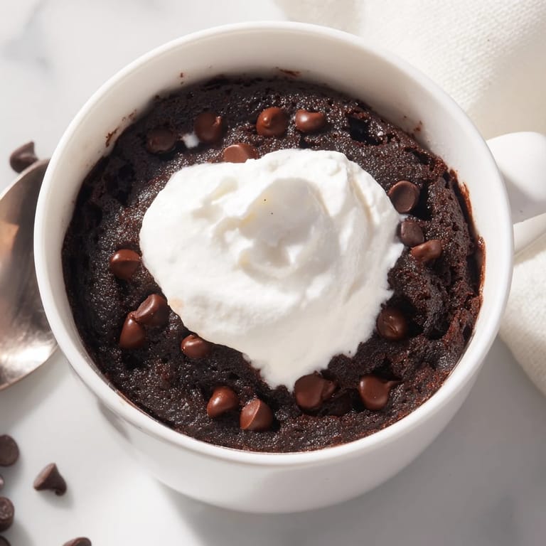 Single-serving chocolate mug cake, perfect for instant gratification, served warm with vanilla ice cream.