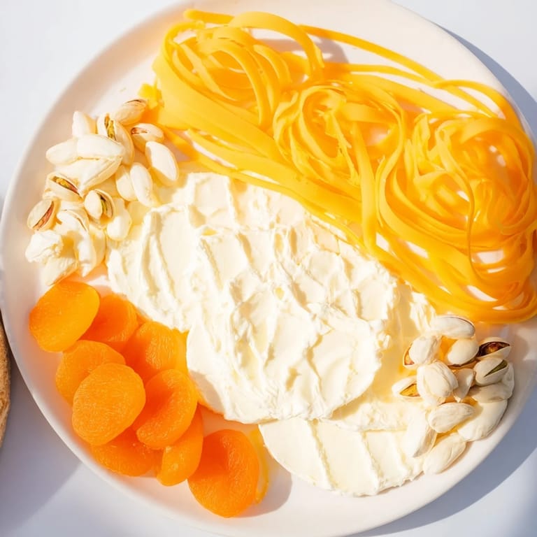 Indulge in The Saffron Silk, a visually stunning cheese platter featuring saffron-tinted cheeses and delicious accompaniments.