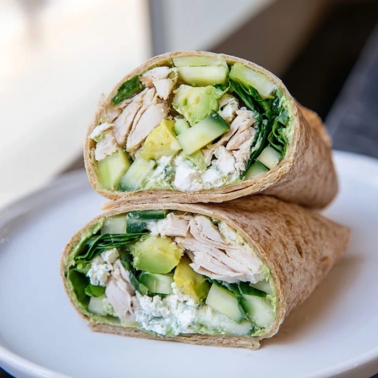 Close-up of a Green Goddess Wellness Wrap, showing the creamy green dressing and crunchy veggies.