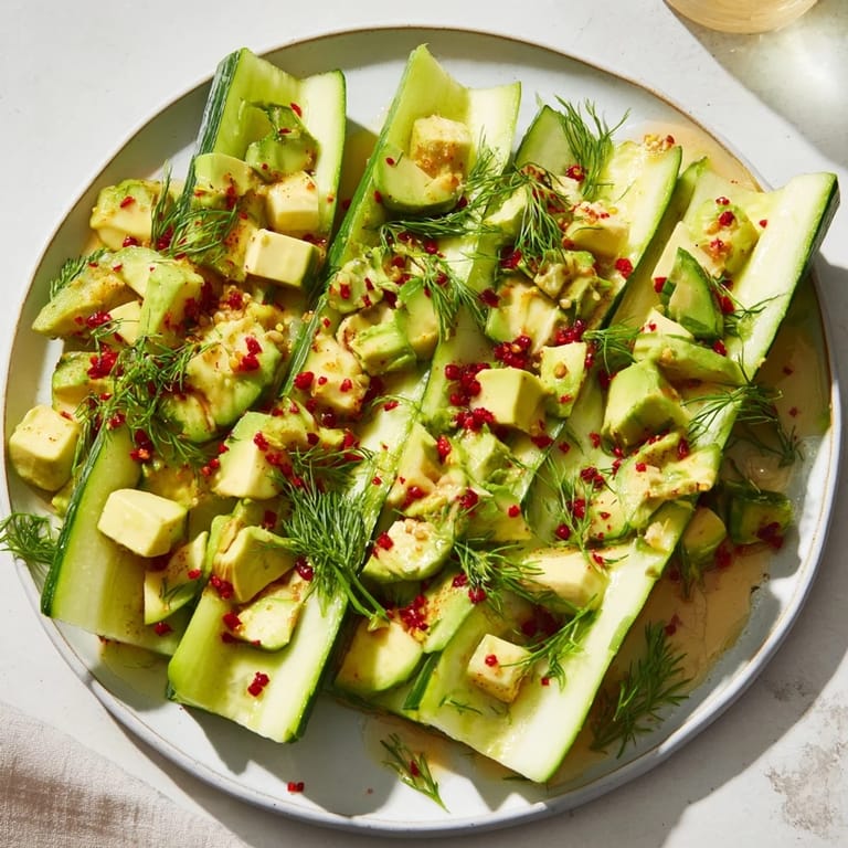 Enjoy a close-up of this delicious Cucumber and tinned fish date night salad, a light and healthy meal option.