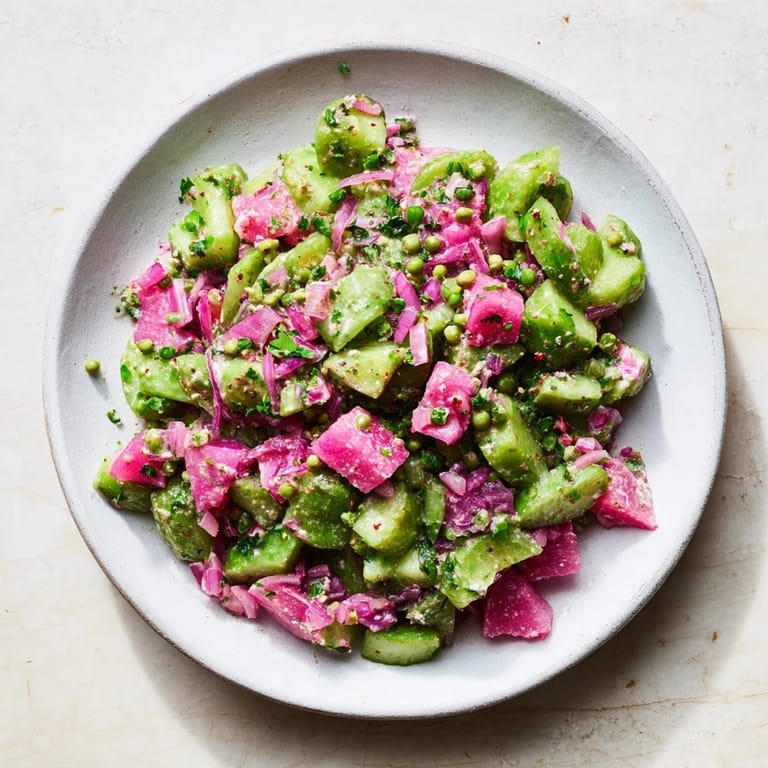 Vibrant photo of Cucumber and Greek Yogurt Tzatziki Salad, ready to serve with fresh herbs.