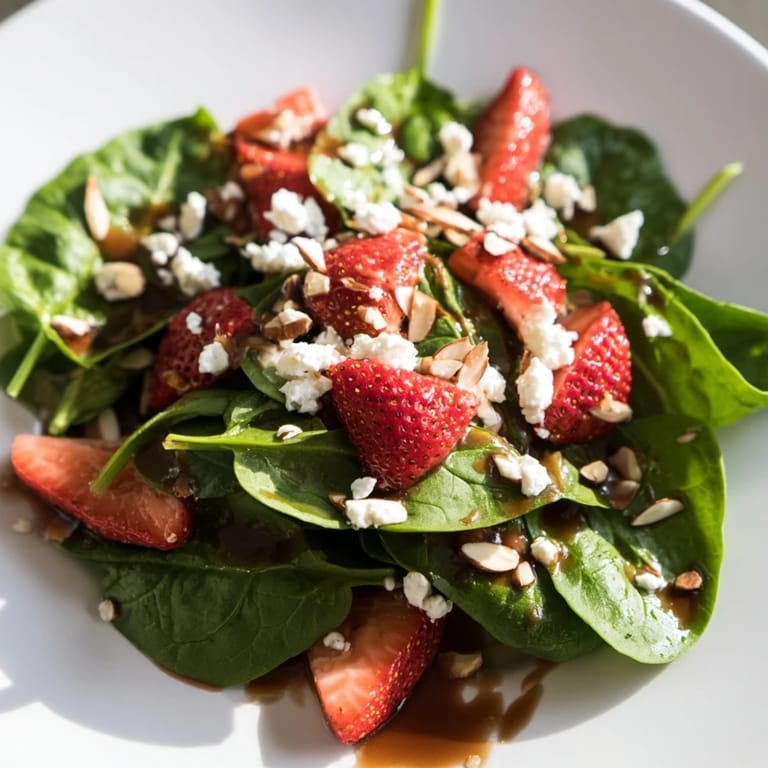 Vibrant Strawberry Spinach Salad: A close-up of the delicious textures and colors, perfect for summer.