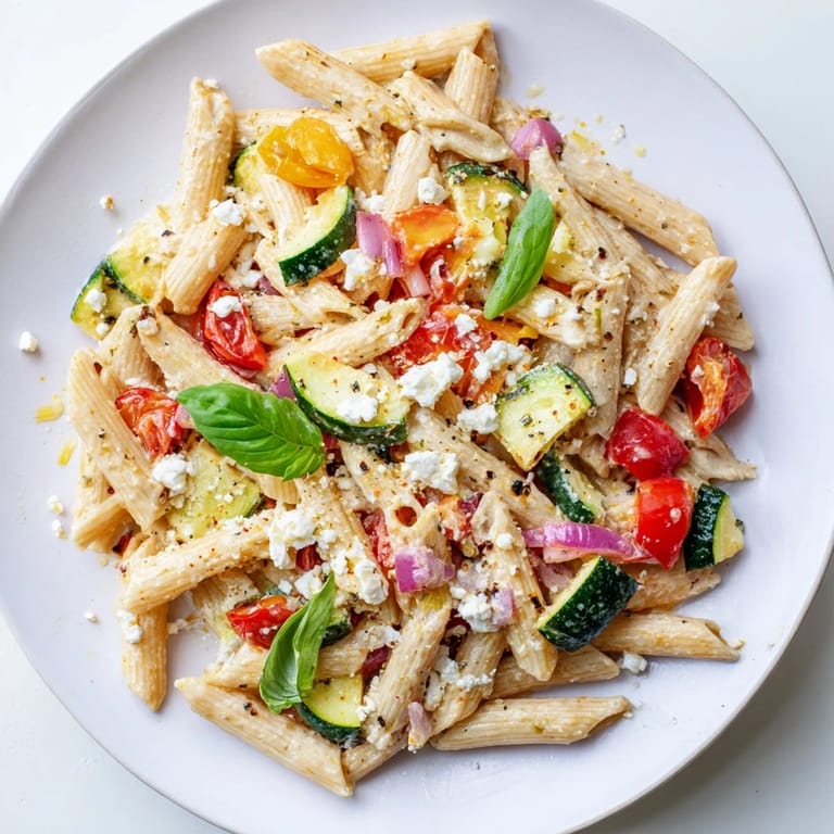 Flavorful Baked Feta Pasta 2.0 with whole-grain pasta, fresh basil, and a delicious, light sauce.