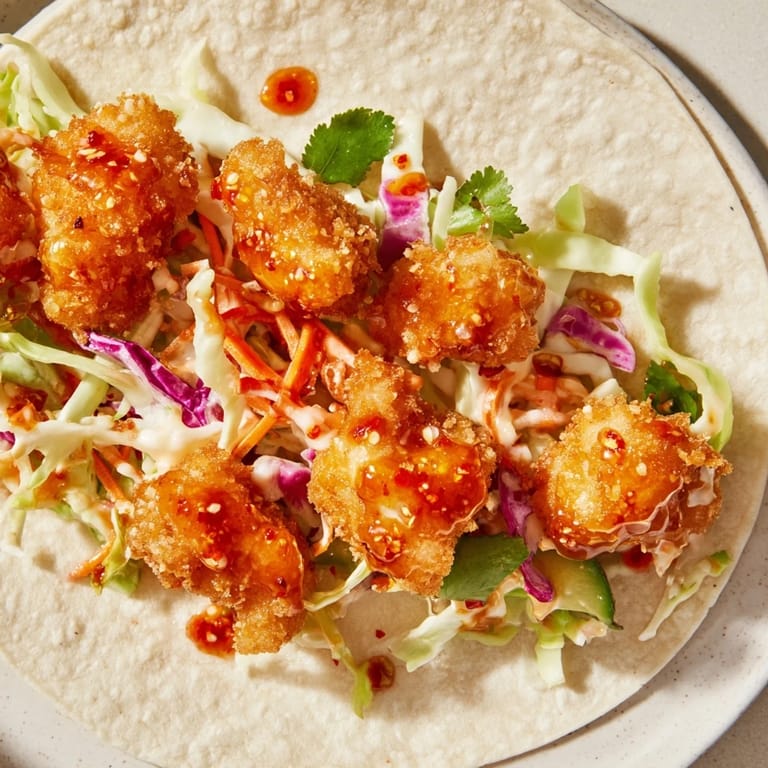 Melt-in-your-mouth Hot Honey Chicken Tacos: imagine the crunch of fried chicken, a sweet and spicy glaze delight.