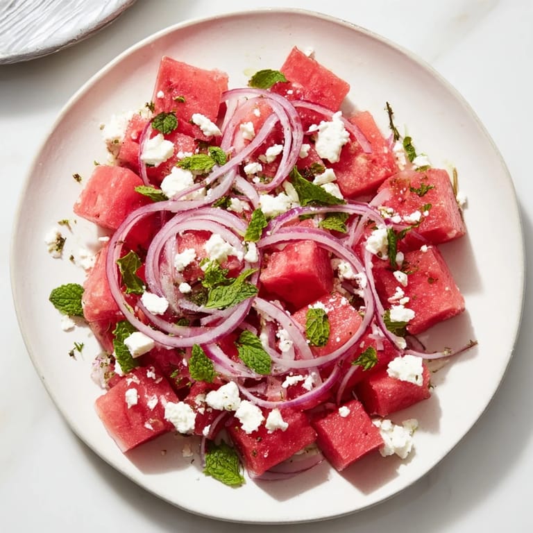 This summer-ready Watermelon Feta Salad features bright red watermelon and creamy feta cheese.