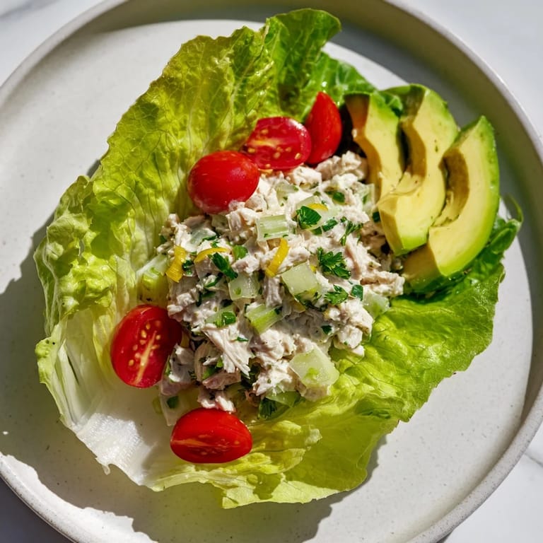 A healthy and easy lunch: flavorful Tuna Salad Lettuce Wraps, featuring fresh, vibrant ingredients and texture.