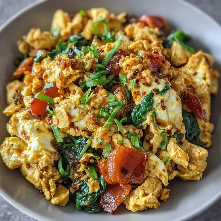 Savory tofu scramble, a protein-packed plant-based alternative, ready to be enjoyed!