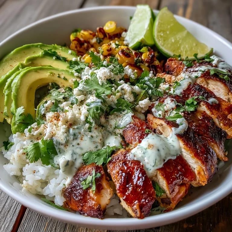 Sizzling skillet chicken paired with smoky charred corn and fluffy rice, finished with a zesty tajín-lime drizzle for a quick weeknight dinner.