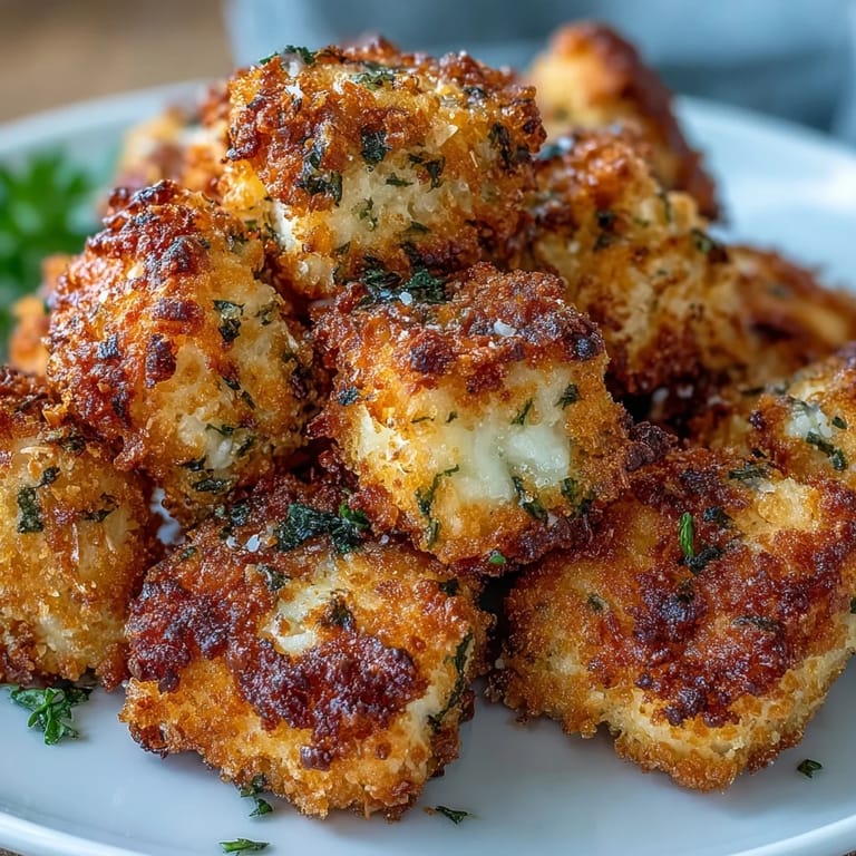 These crispy Asiago Panko Chicken Bites are served with a side of creamy ranch.