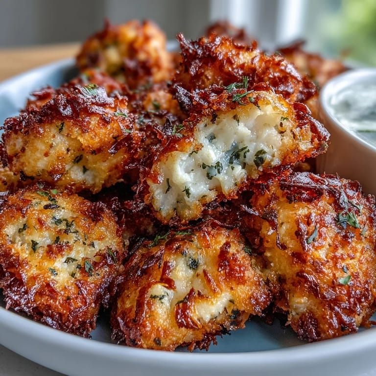 Close-up shot of Asiago Panko Chicken Bites arranged in a neat pile.