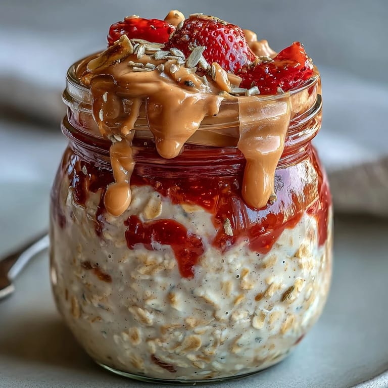 High Protein Peanut Butter & Jelly Overnight Oats