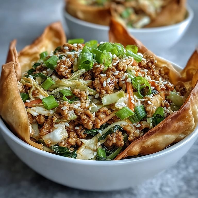 Freshly cooked Keto Egg Roll in a Bowl with Ground Turkey and Sesame Oil, garnished with vibrant green onions and sprinkled with sesame seeds.