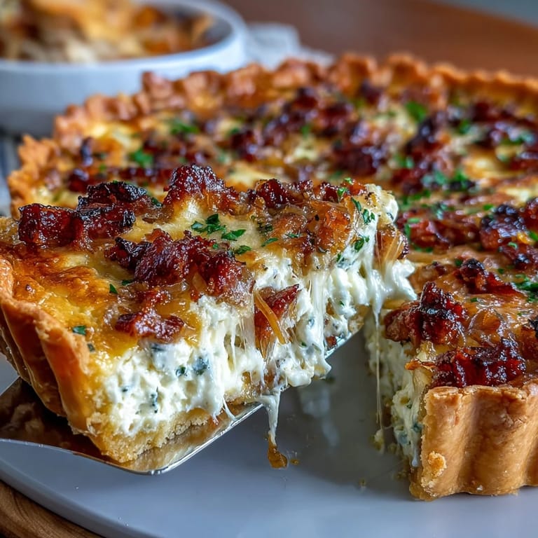 Rich bacon and onion quiche baked to perfection, ideal for brunch or a light French-inspired dinner.