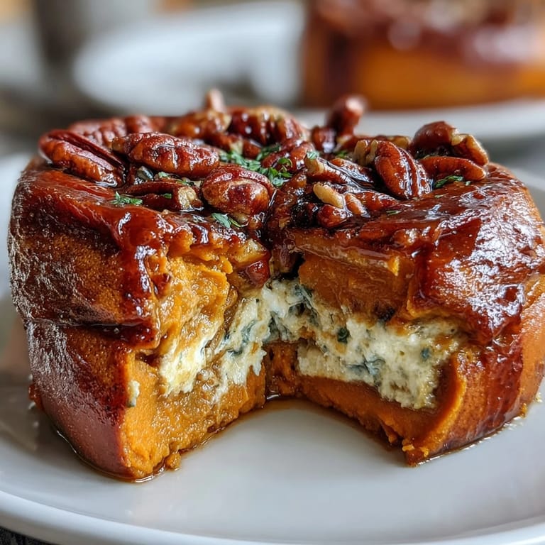 Fluffy sweet potato soufflé baked to perfection, featuring warm spices and a crunchy caramelized pecan crust in a classic casserole dish.
