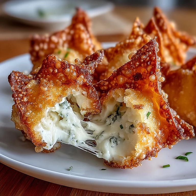 Crispy, golden wontons stuffed with savory crab and cream cheese, air-fried for a lighter, indulgent appetizer.