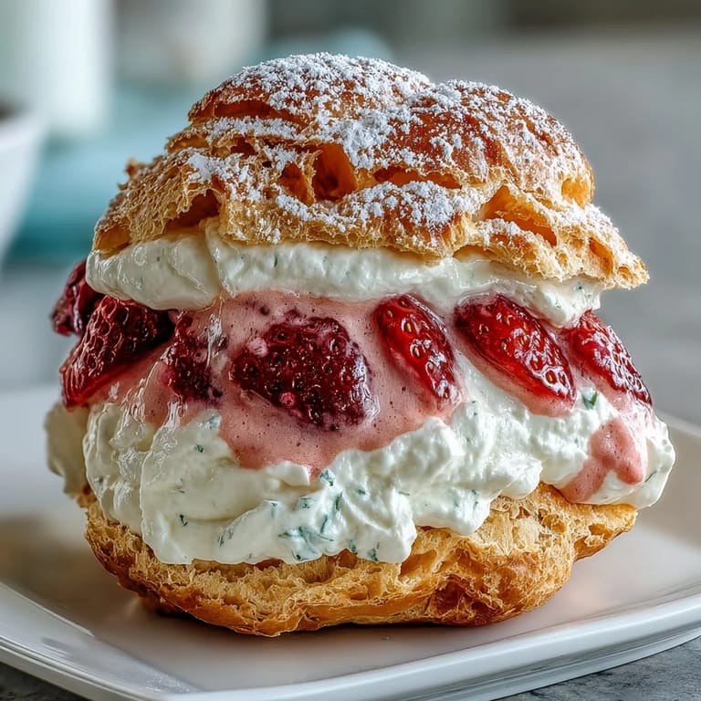 Light and airy cream puffs bursting with strawberry cream, perfect for Valentine's Day celebrations.  