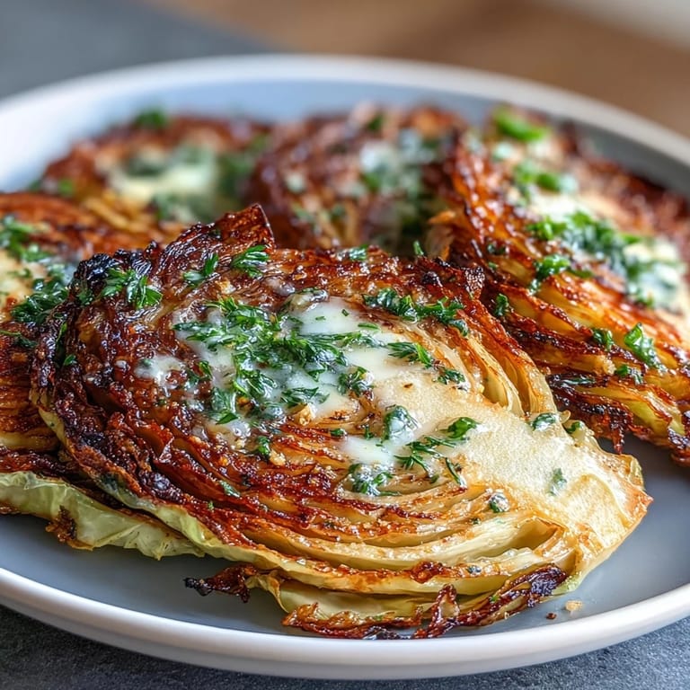 Air-fried cabbage steaks with smoky paprika, sea salt, and garlic butter, served as a vegetarian side or main dish.  