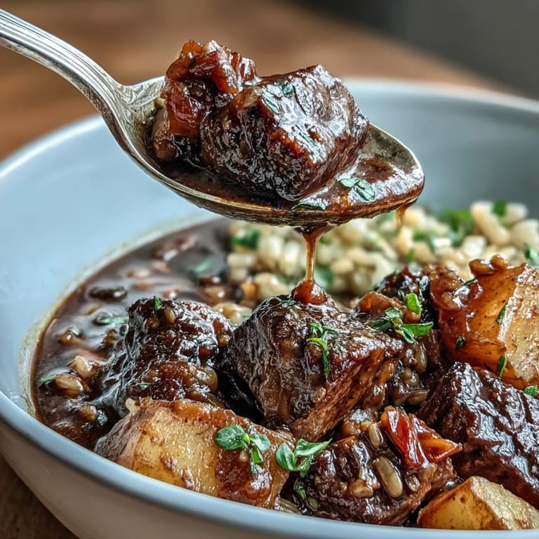 Hearty One-Pot Guinness Beef and Barley Stew filled with tender chunks of beef, pearl barley, and a medley of root vegetables simmered to perfection.