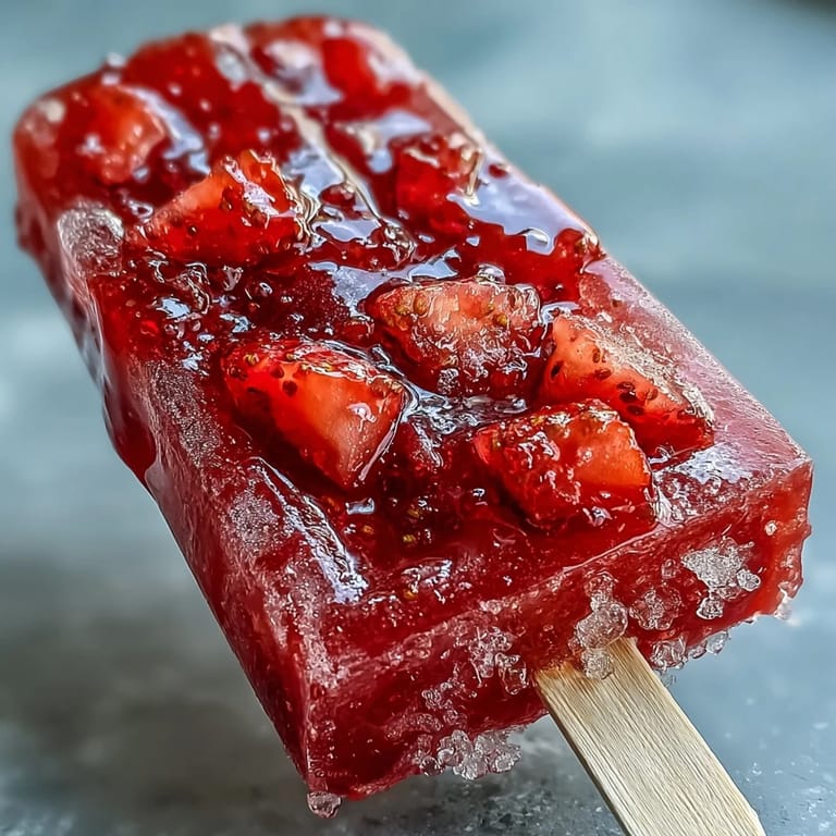 Boozy Strawberry Daiquiri Popsicles bursting with fresh strawberry flavor, rum, and colorful fruit pieces, frozen into irresistible treats.