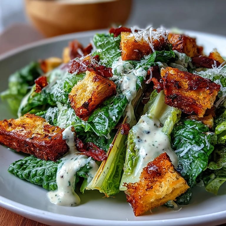 Fresh celery and romaine tossed in tangy Caesar dressing, topped with golden croutons and shaved Parmesan for a satisfying crunch.