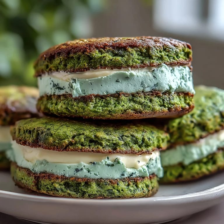 Soft green sugar cookies sandwiched with vanilla frosting, rolled in sparkling sugar, perfect for holiday celebrations.