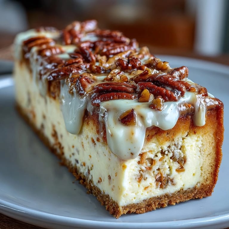 Carrot Cake Cheesecake Bars with rich cream cheese frosting, marbled with cinnamon-spiced carrot cake for a festive treat.