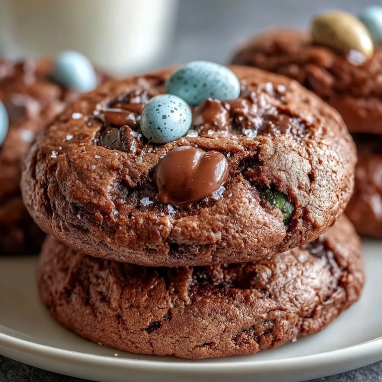 Soft Easter cookies featuring chocolate chips and vibrant Cadbury Mini Eggs, a delightful spring dessert.