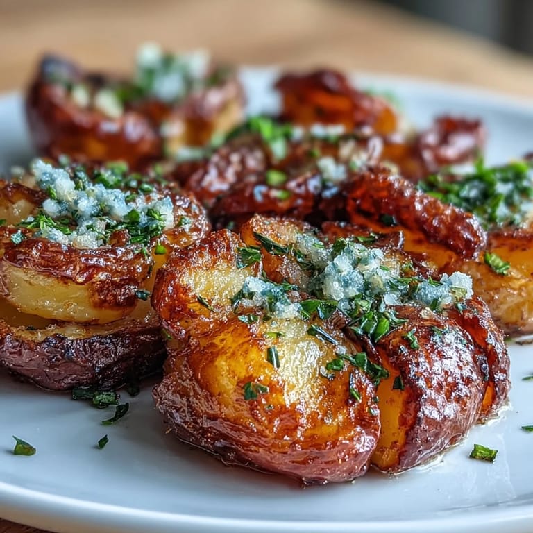 Aromatic smashed baby potatoes roasted until ultra-crispy, seasoned with garlic and smoked paprika.  
