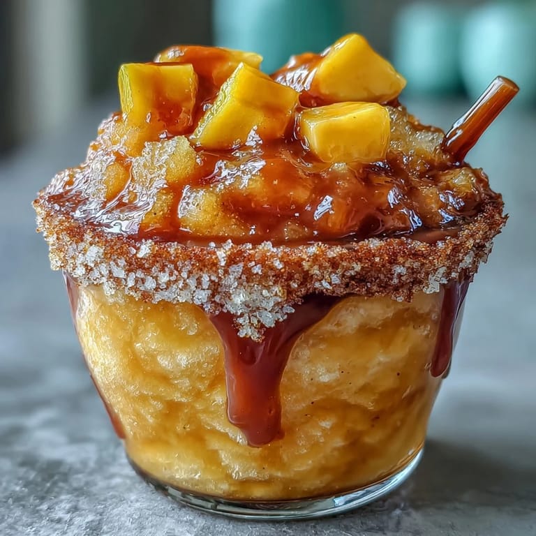 Layered Mangonada mocktail features slushy mango base, zesty lime, and spicy-sweet chamoy drizzle in a chilled cup.