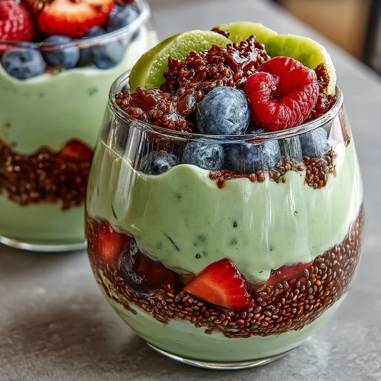 Enjoy a delicious, healthy breakfast: fiber-rich avocado chia pudding parfait with fruit.