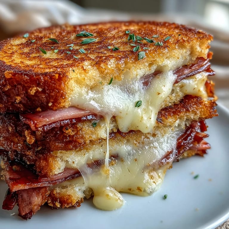 Classic Ham and Swiss Honey Mustard Grilled Cheese, a delicious lunch with tangy mustard.