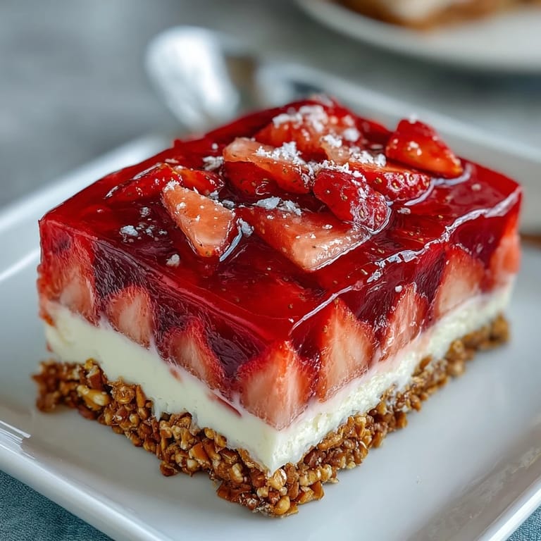 Enjoy this classic American Strawberry Pretzel Jello Salad at your next gathering.