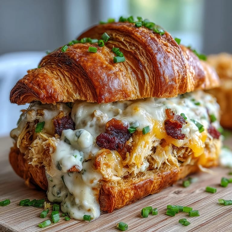 Picture-perfect chicken bacon ranch croissant sliders with melted cheese and crispy bacon.
