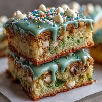 Festive St. Patricks Day Rainbow Cookie Bars with colorful sprinkles and white chocolate chips, baked until golden and chewy.