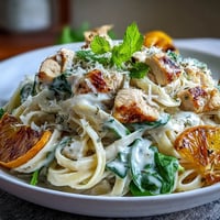 Creamy Lemon Orzo with Chicken and Spinach, a comforting Mediterranean-inspired dish topped with fresh parsley and Parmesan.  