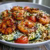 One-Pan Lemon Butter Shrimp and Orzo with juicy shrimp and bright lemon flavors in a comforting, easy dinner.