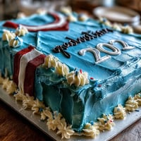 Graduation sports jersey cake with vibrant fondant details, celebrating achievement with a personalized athletic design.