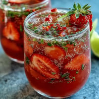 Fruity strawberry chili limeade mocktail, perfectly chilled with a spicy kick, ready to sip.