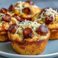 Golden Mini Corn Dog Muffins burst with savory hot dog pieces, perfect for dipping.